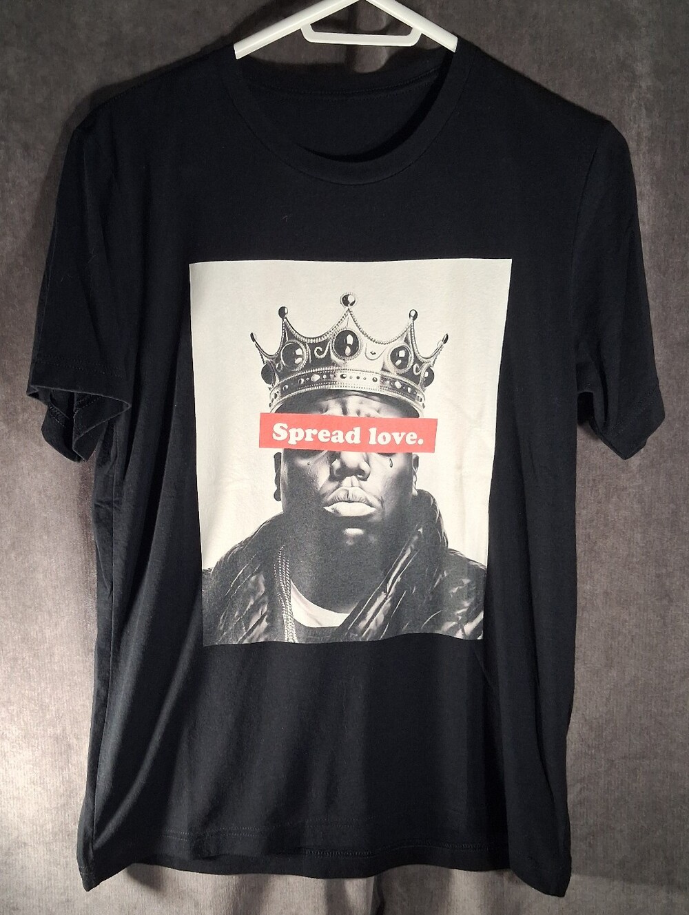 Notorious B.I.G. Crowned "Spread Love" Black Graphic Artist Photo Tee VG M